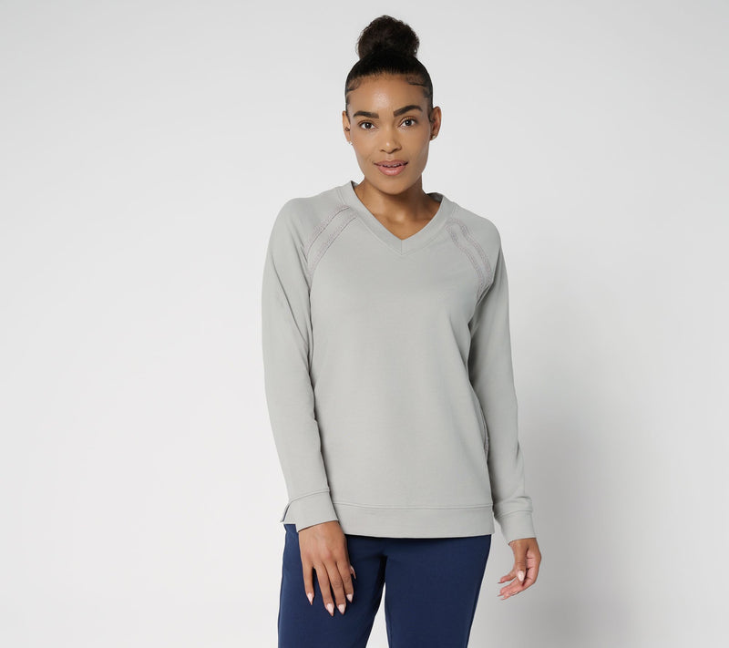 Denim & Co. Active French Terry V-Neck Pullover with Side Trim — View 12