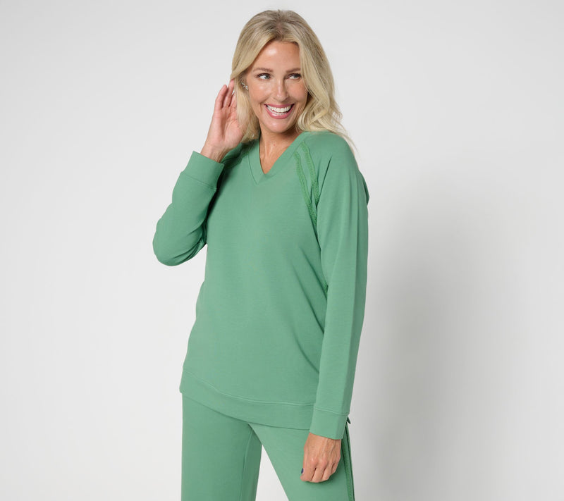 Denim & Co. Active French Terry V-Neck Pullover with Side Trim — View 13