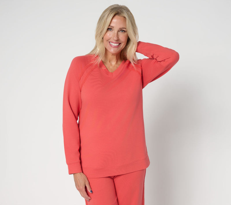 Denim & Co. Active French Terry V-Neck Pullover with Side Trim — View 14
