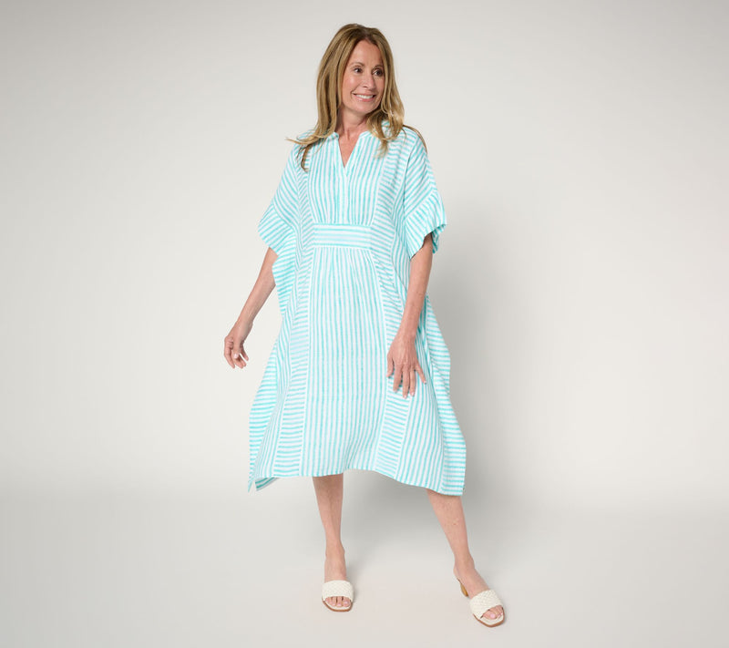 Joan Rivers Petite Cotton Marshmallow Gauze Mixed Stripe Caftan — View 10