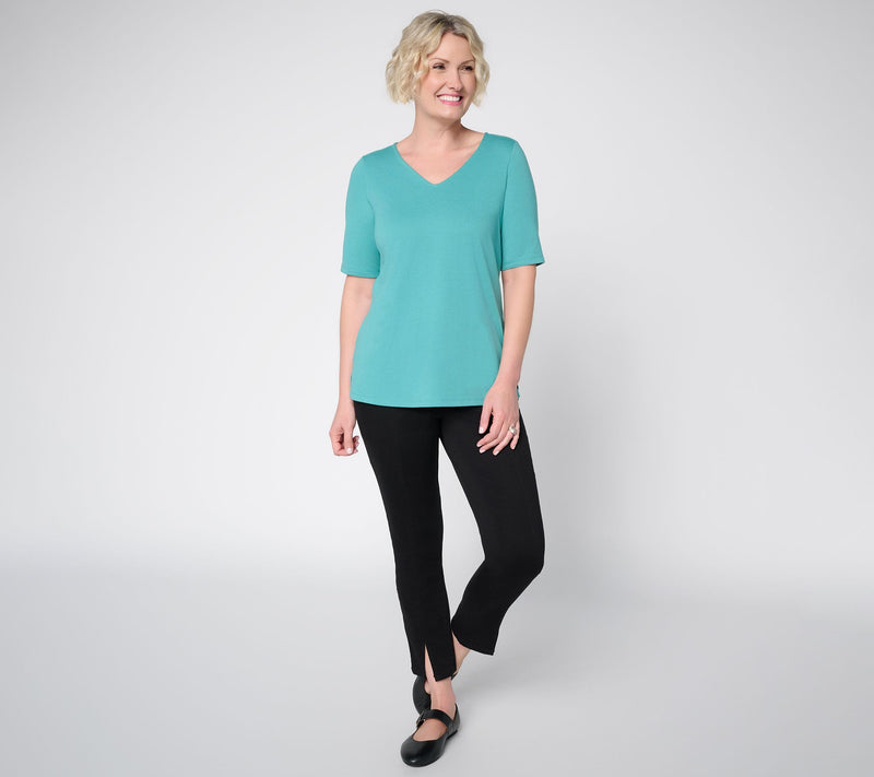Belle by Kim Gravel Jersey Elbow Sleeve V Neck Top — View 19
