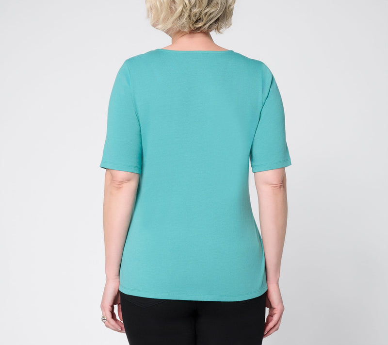 Belle by Kim Gravel Jersey Elbow Sleeve V Neck Top — View 18