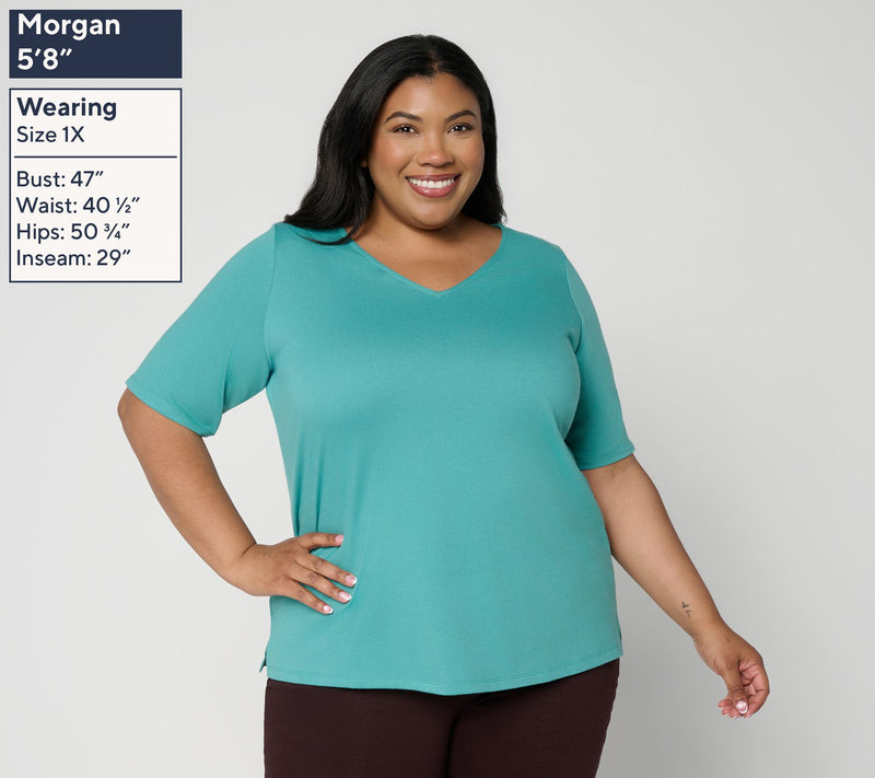 Belle by Kim Gravel Jersey Elbow Sleeve V Neck Top — View 16