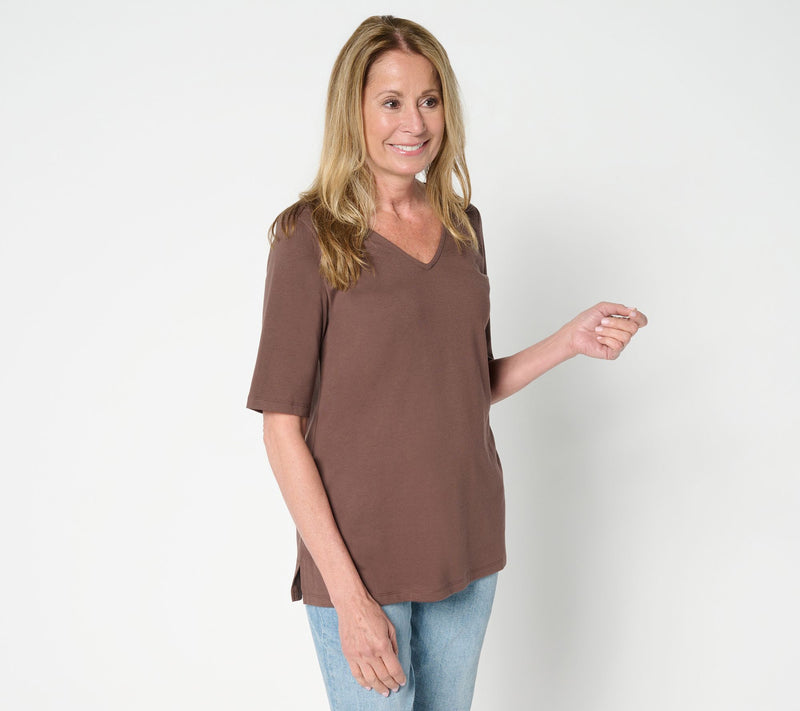 Belle by Kim Gravel Jersey Elbow Sleeve V Neck Top — View 9