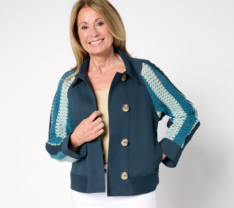 LOGO by Lori Goldstein Artisan Crochet & Twill Jacket — View 9