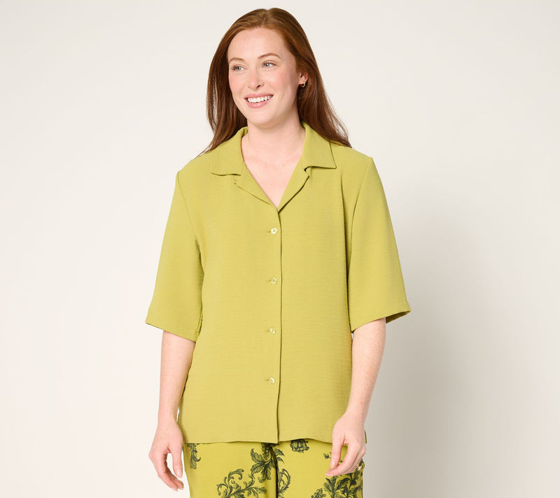 Women with Control Woven Button Front Cabana Shirt — Main view