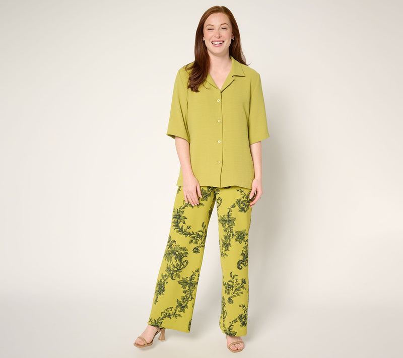 Women with Control Woven Button Front Cabana Shirt — View 5