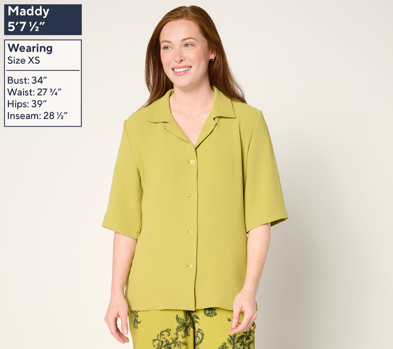 Women with Control Woven Button Front Cabana Shirt — View 3
