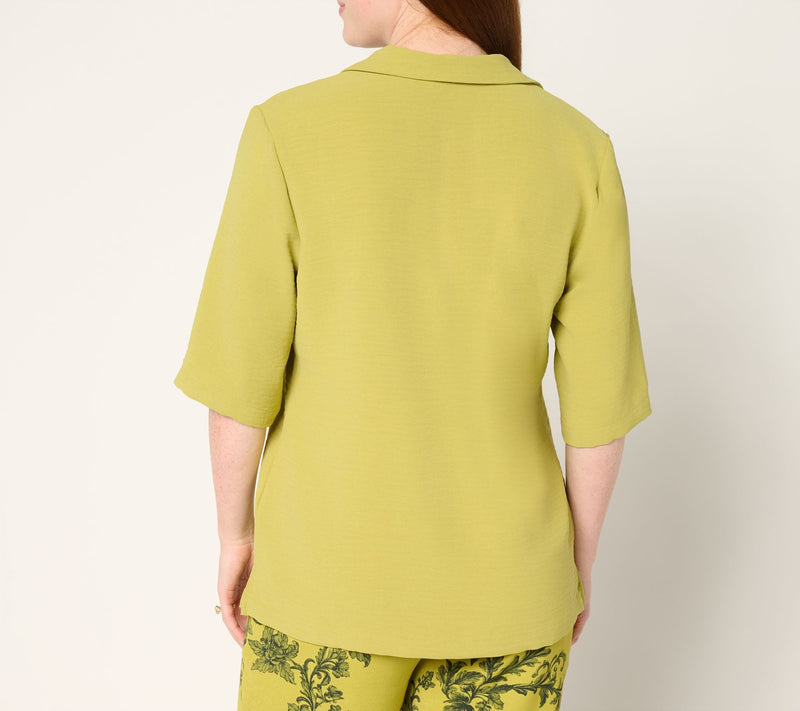 Women with Control Woven Button Front Cabana Shirt — View 4