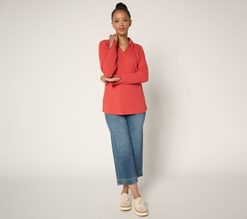 Belle by Kim Gravel Baby Waffle Blanket Stitch Polo Collar Top — View 5