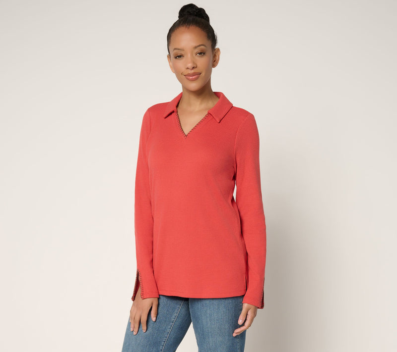 Belle by Kim Gravel Baby Waffle Blanket Stitch Polo Collar Top — View 12