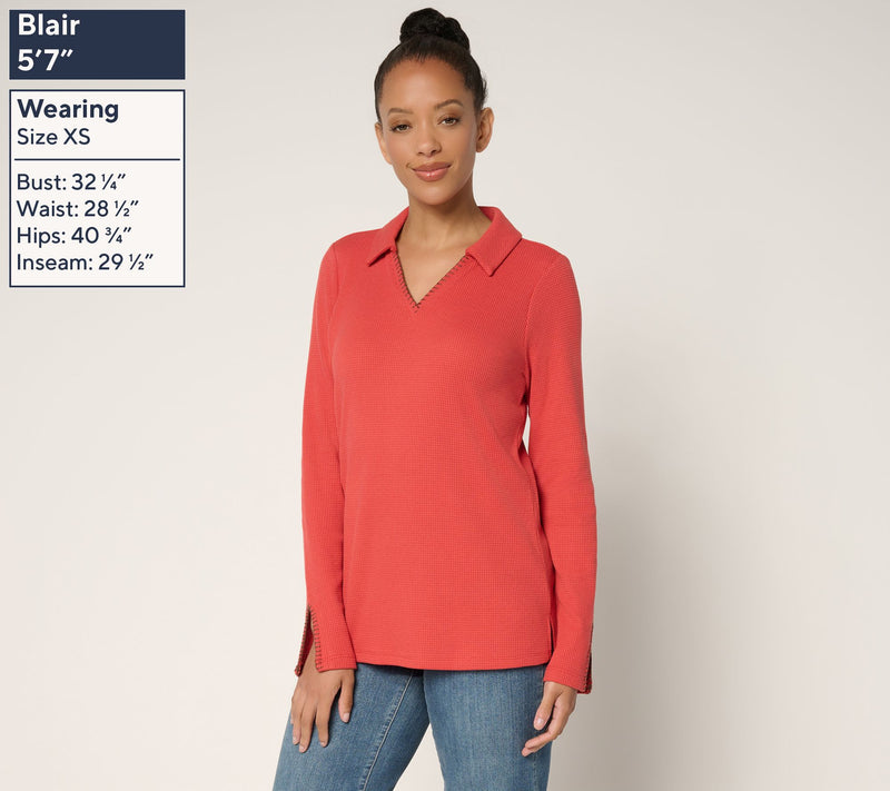 Belle by Kim Gravel Baby Waffle Blanket Stitch Polo Collar Top — View 3