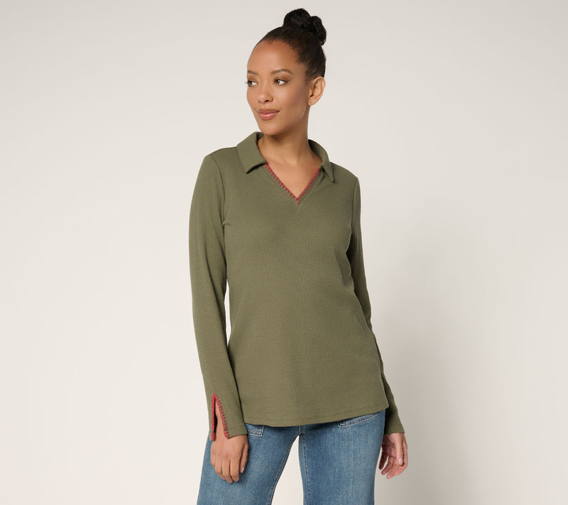 Belle by Kim Gravel Baby Waffle Blanket Stitch Polo Collar Top — View 16