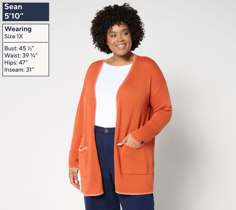 Belle by Kim Gravel Regular Blanket Stitch Open Front Tunic Cardigan — View 12