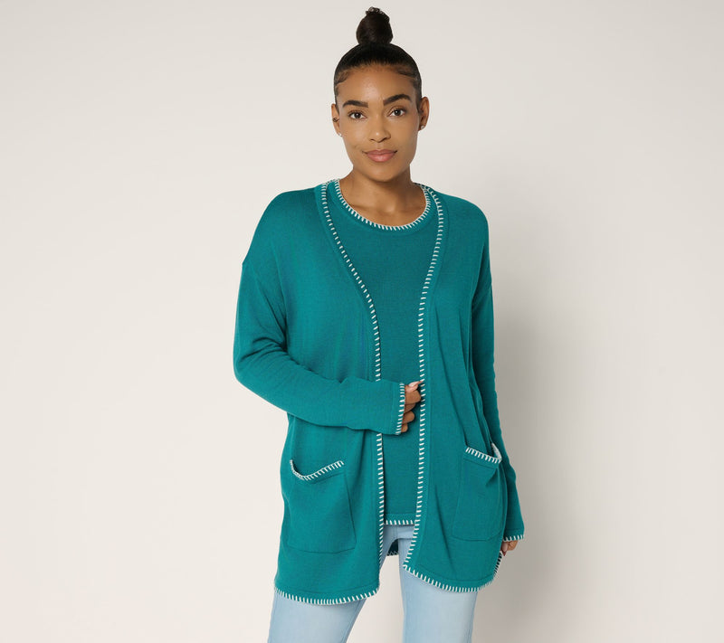 Belle by Kim Gravel Regular Blanket Stitch Open Front Tunic Cardigan — View 11
