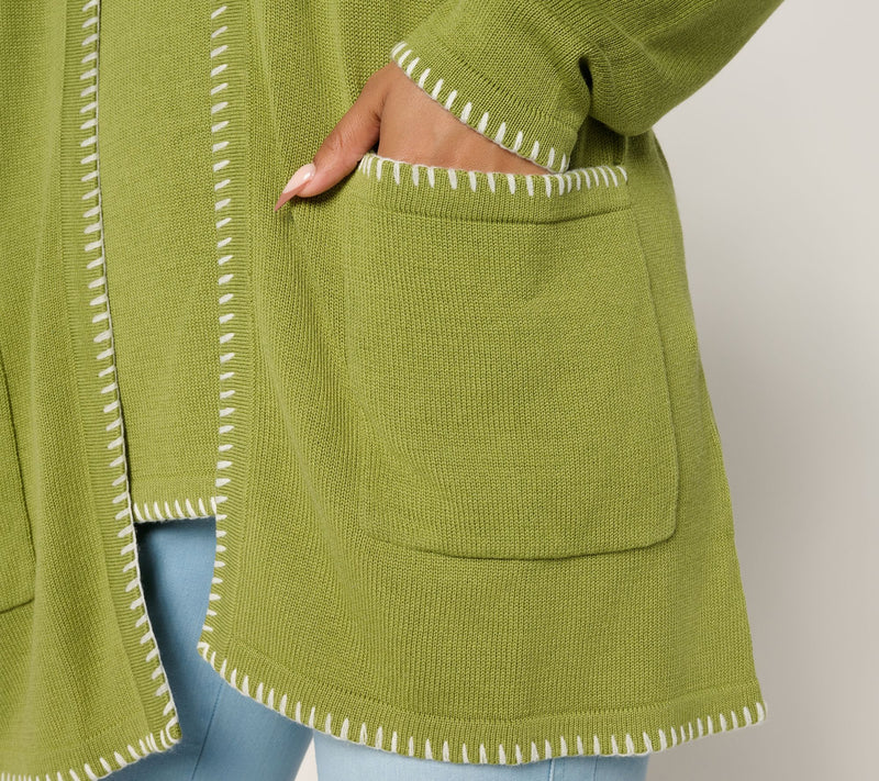 Belle by Kim Gravel Petite Blanket Stitch Open Front Tunic Cradigan — View 16