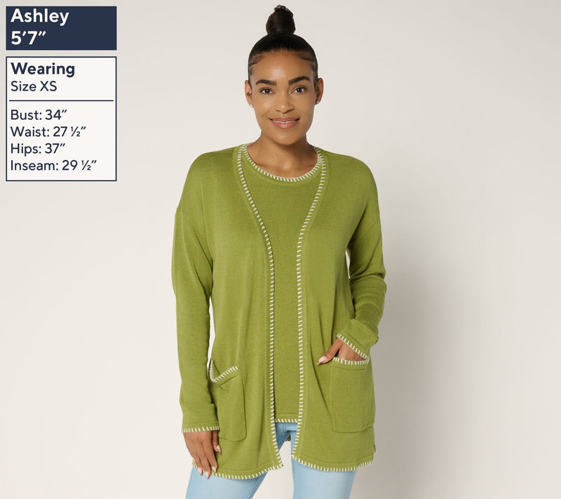 Belle by Kim Gravel Petite Blanket Stitch Open Front Tunic Cradigan — View 13