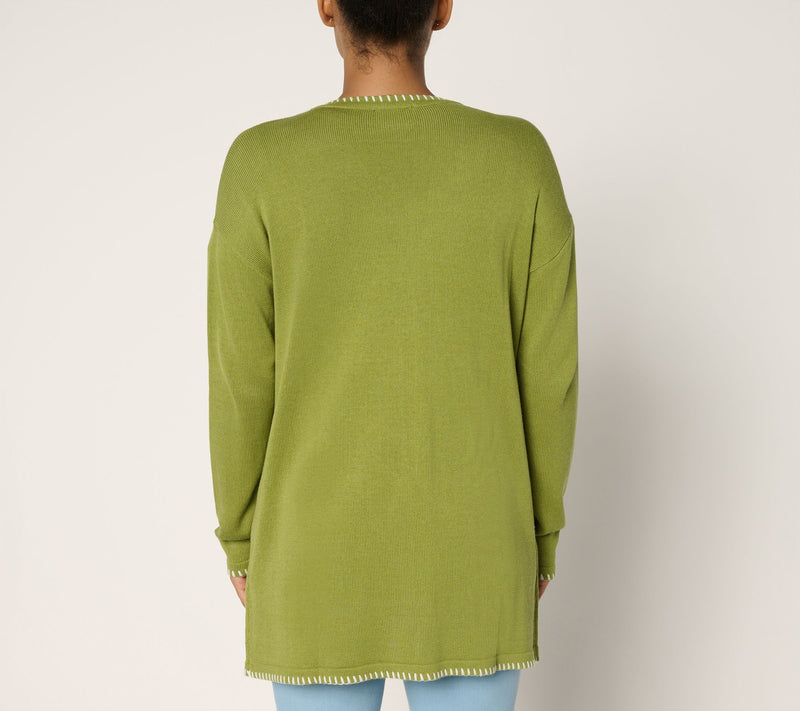 Belle by Kim Gravel Petite Blanket Stitch Open Front Tunic Cradigan — View 14
