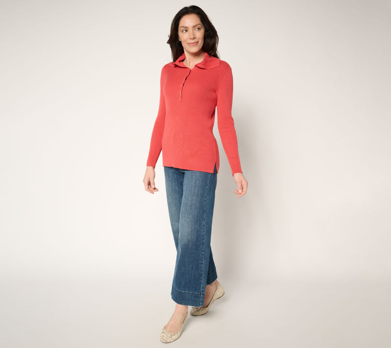 Belle by Kim Gravel Enamel Button Ribbed Henley Sweater — View 5