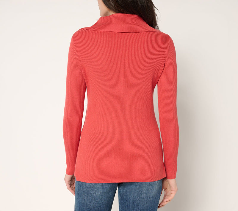 Belle by Kim Gravel Enamel Button Ribbed Henley Sweater — View 4