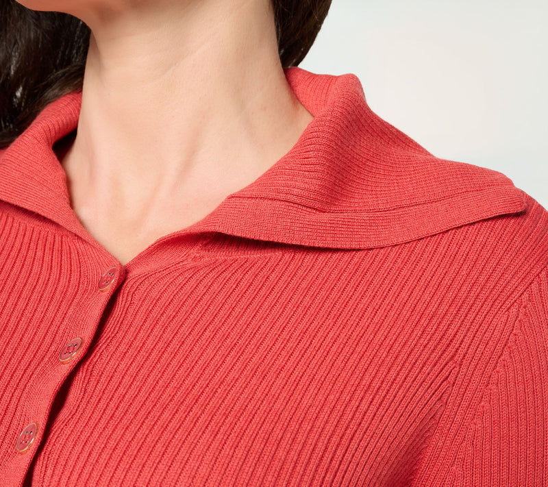 Belle by Kim Gravel Enamel Button Ribbed Henley Sweater — View 6