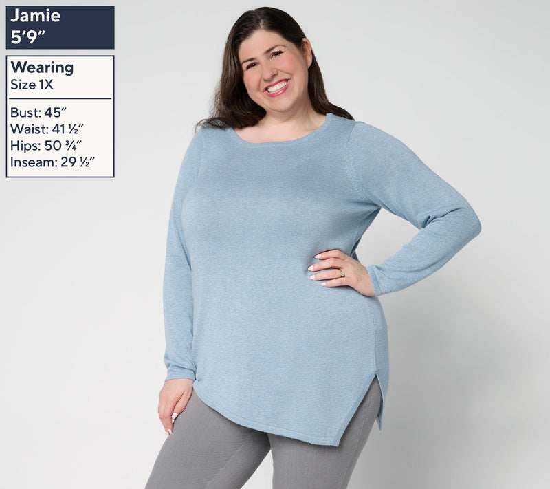 Belle by Kim Gravel Asymmetrical Hem Heathered Sweater — View 2