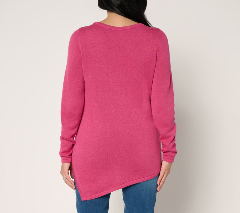 Belle by Kim Gravel Asymmetrical Hem Heathered Sweater — View 4