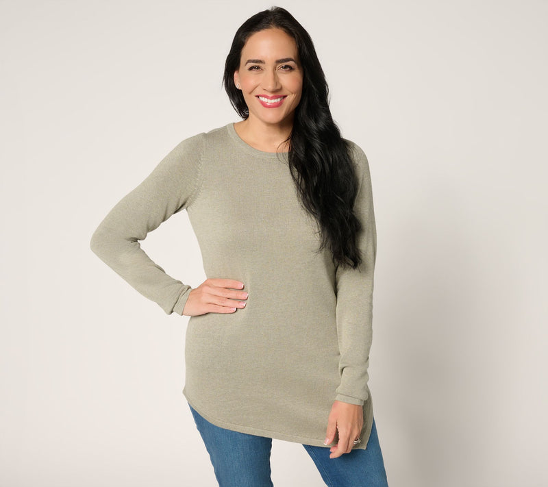 Belle by Kim Gravel Asymmetrical Hem Heathered Sweater — View 14