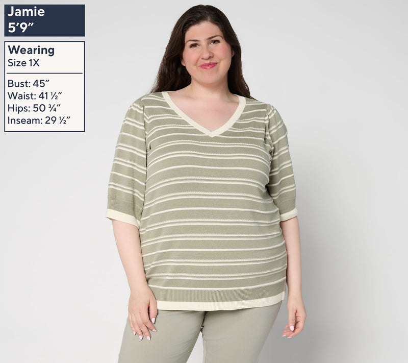 Belle by Kim Gravel Variegated Stripe Puff Sleeve Sweater — View 2