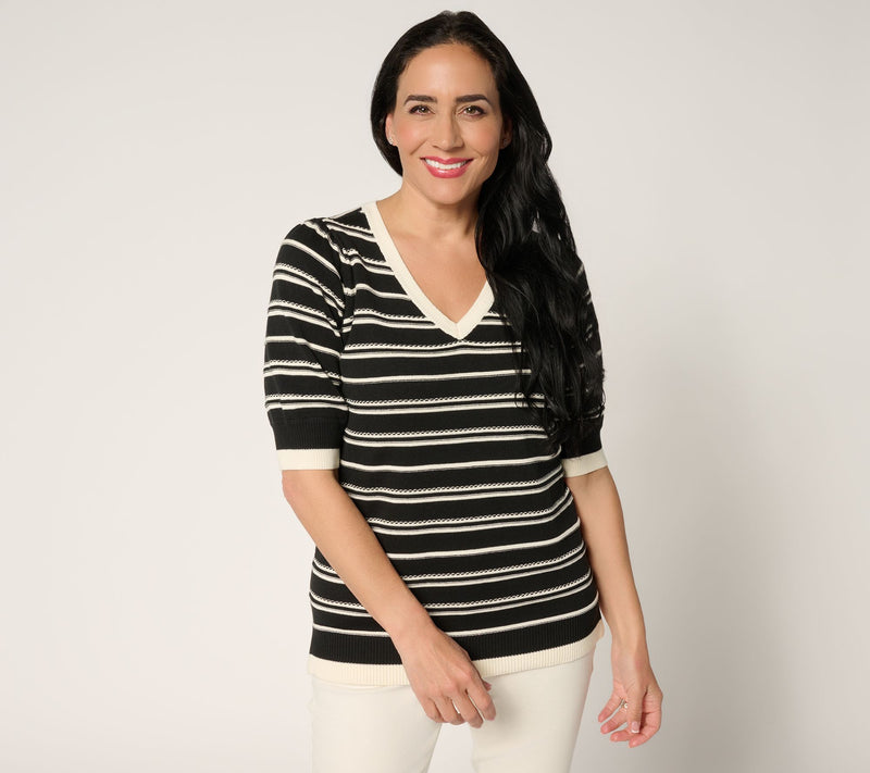 Belle by Kim Gravel Variegated Stripe Puff Sleeve Sweater — View 11