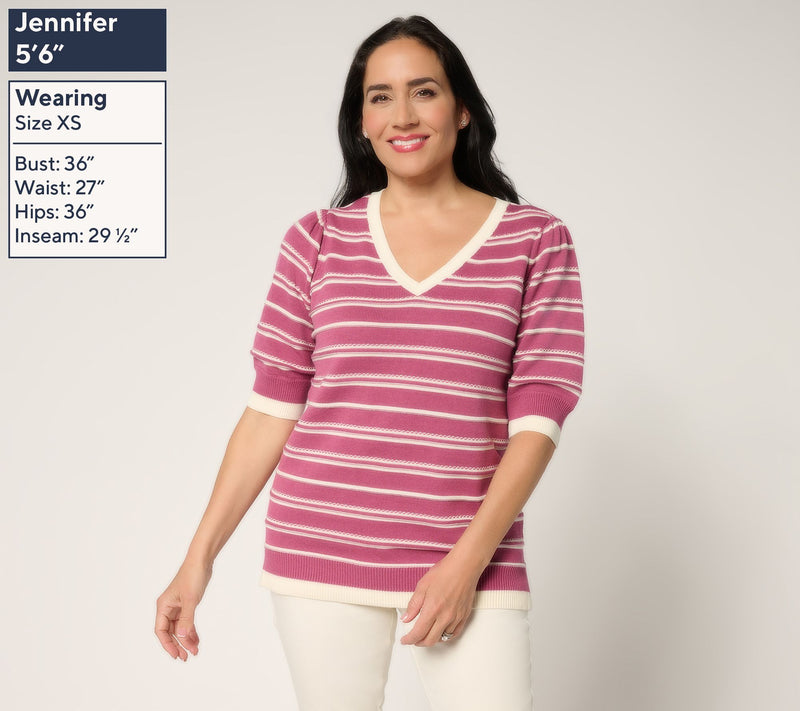 Belle by Kim Gravel Variegated Stripe Puff Sleeve Sweater — View 3