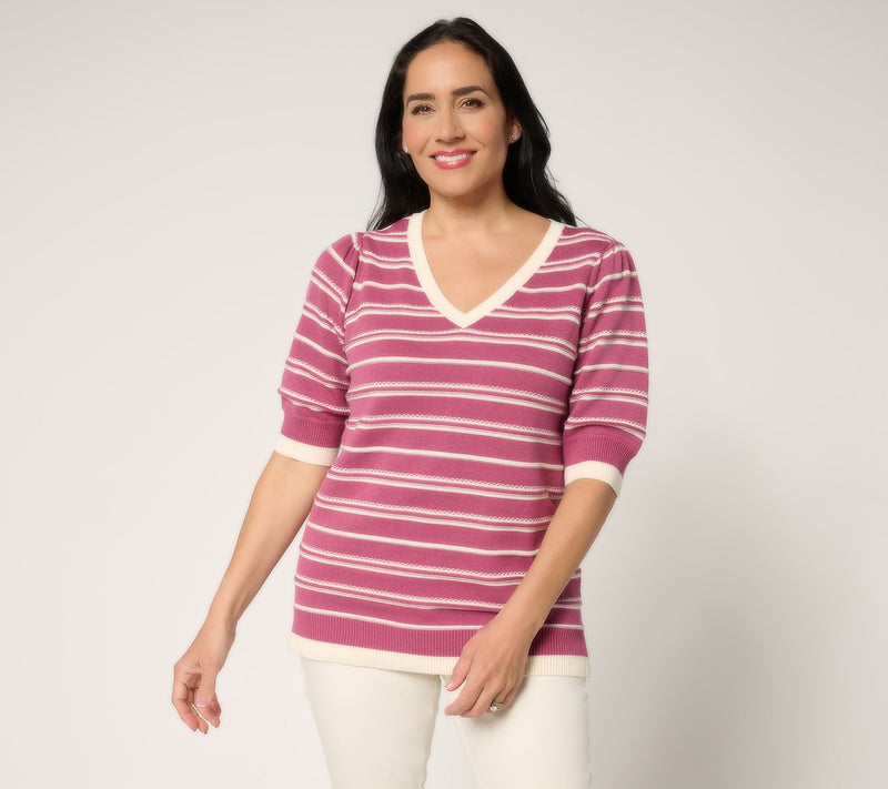 Belle by Kim Gravel Variegated Stripe Puff Sleeve Sweater — View 13