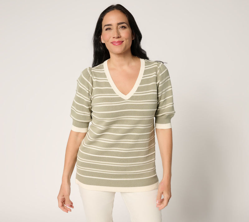 Belle by Kim Gravel Variegated Stripe Puff Sleeve Sweater — View 14