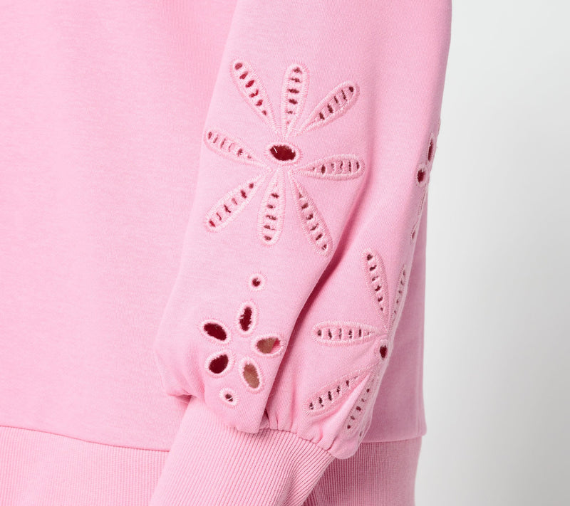 Belle by Kim Gravel Floral Eyelet Sleeve Sweatshirt — View 10