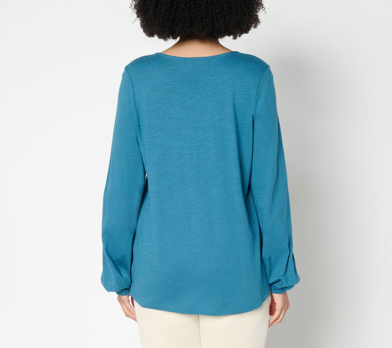 Belle by Kim Gravel Slub Knit V Neck Blouson Sleeve Top — View 4