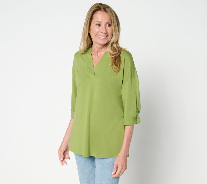 Belle by Kim Gravel Petite TripleLuxe Knit Cuffed Slv Tunic Top — Main view