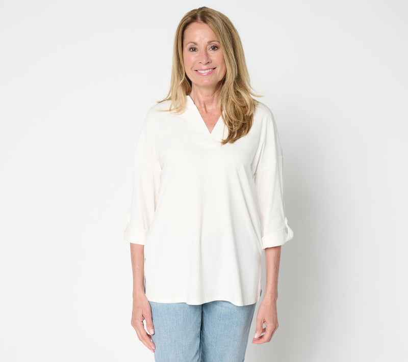 Belle by Kim Gravel Petite TripleLuxe Knit Cuffed Slv Tunic Top — View 11