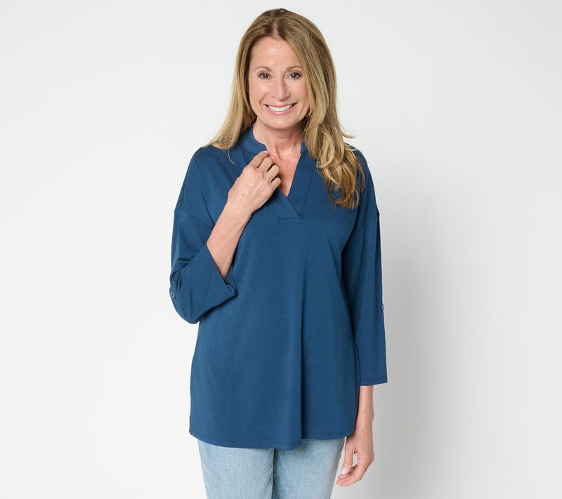 Belle by Kim Gravel Petite TripleLuxe Knit Cuffed Slv Tunic Top — View 12
