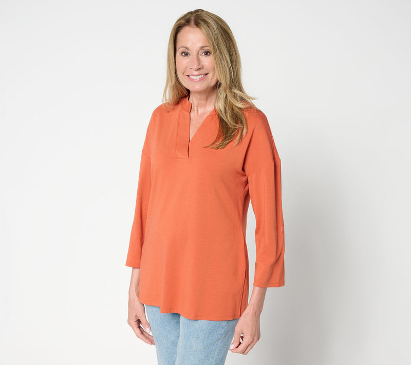 Belle by Kim Gravel Petite TripleLuxe Knit Cuffed Slv Tunic Top — View 13