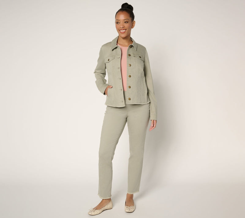 Belle by Kim Gravel Classic Frayed Hem Jean Jacket — View 4