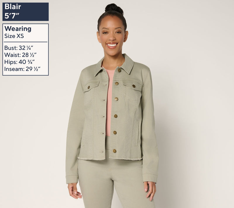 Belle by Kim Gravel Classic Frayed Hem Jean Jacket — View 2