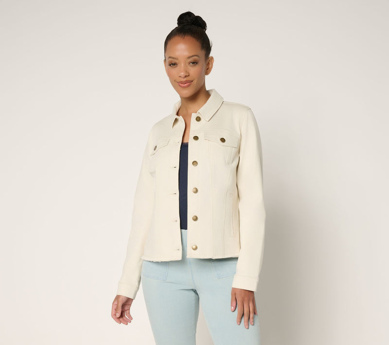 Belle by Kim Gravel Classic Frayed Hem Jean Jacket — View 10