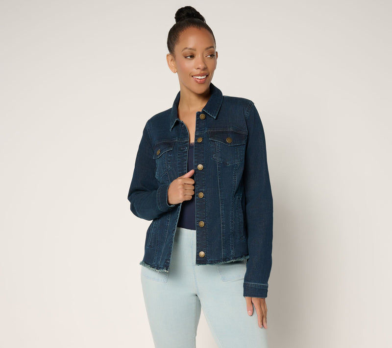 Belle by Kim Gravel Classic Frayed Hem Jean Jacket — View 12