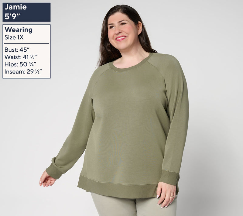Belle by Kim Gravel ScubaLuxe Raglan Crew Sweatshirt — View 2