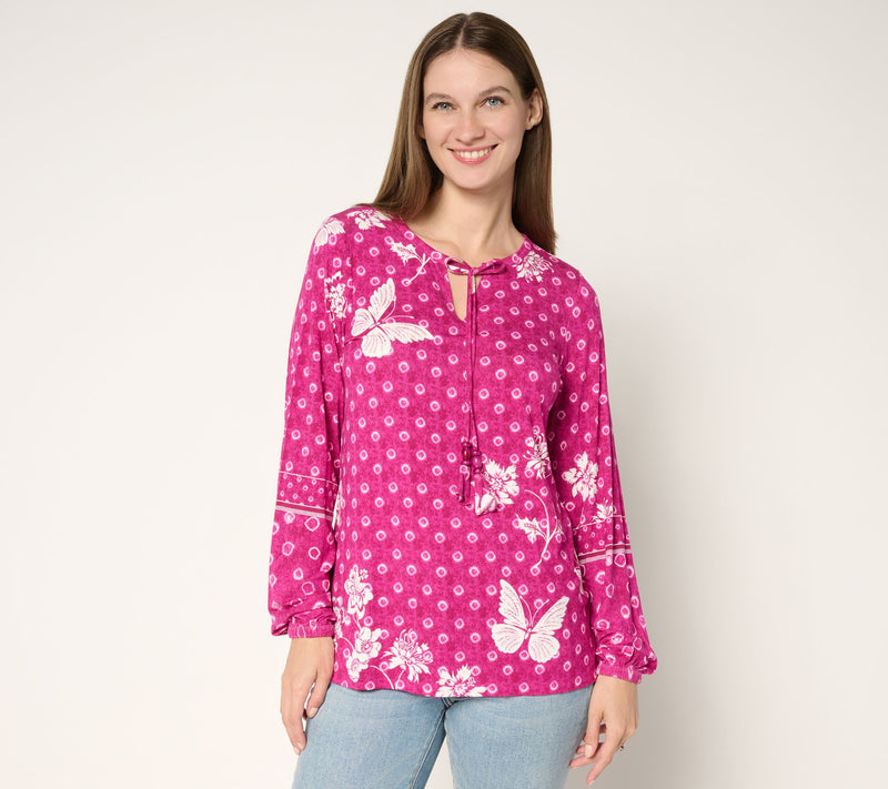 Belle Boho by Kim Gravel Free Spirit Floral Tie Dye Border Trim Top — View 11