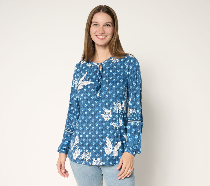 Belle Boho by Kim Gravel Free Spirit Floral Tie Dye Border Trim Top — View 12