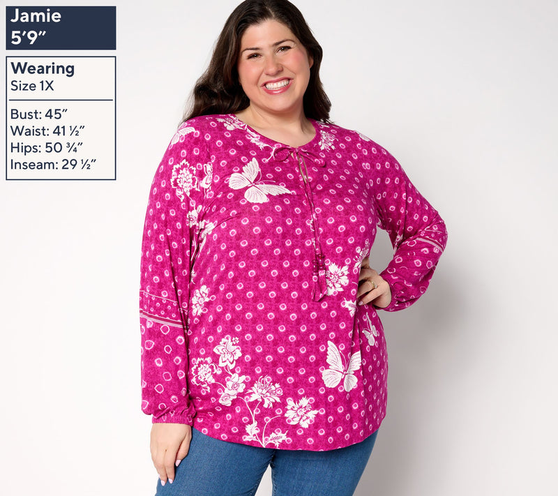 Belle Boho by Kim Gravel Free Spirit Floral Tie Dye Border Trim Top — View 2