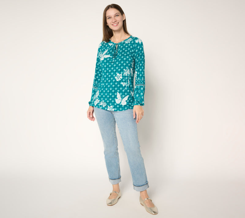 Belle Boho by Kim Gravel Free Spirit Floral Tie Dye Border Trim Top — View 5