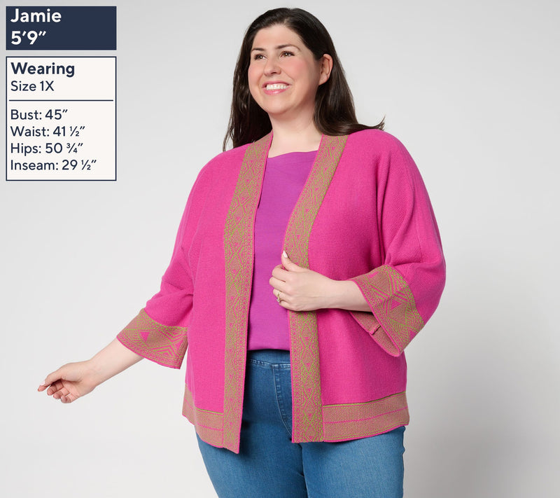 Belle Boho by Kim Gravel Border Trim Open Front Cardigan — View 2