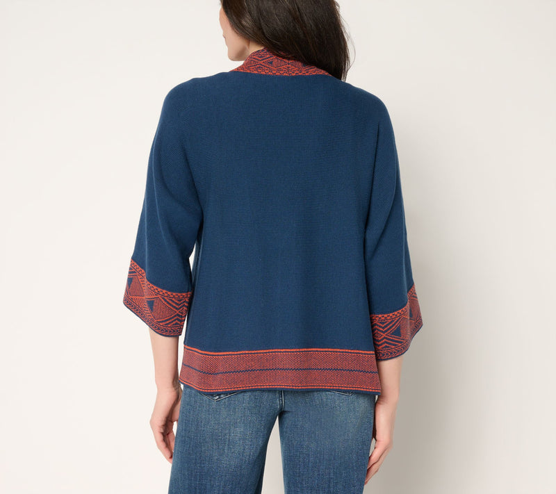 Belle Boho by Kim Gravel Border Trim Open Front Cardigan — View 4